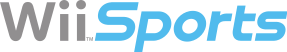 Su uno sfondo arancione, a sinistra il Logo "Wii" in bianco con la caratteristica "ii" stilizzata.
A destra la Scritta "Sports" in grassetto arrotondato, di colore rosso vivo.